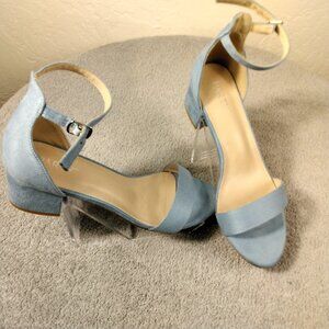 Party Light Blue Ankle Strap Low Block Chunky Heel Platform Sandals Size 7